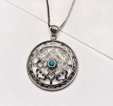 92.5 Sterling Silver Mandala Pendant Lapis Lazuli Geometric Design Pendant Necklace