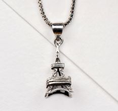92.5 Sterling Silver Paris Eiffel Tower Pendant Necklace