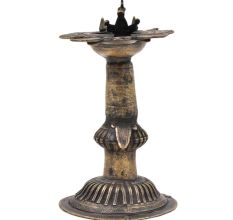 Brass Dhokra oil Lamp/ Samai With Engraved Design And Peacock Figurines