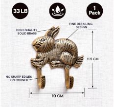 Golden Brass Bunny Rabbit Textured 2 Wall Hook