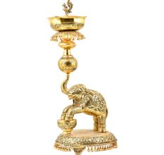 Tall  Artistic Oil Lamp With Elephant Peacock Figurines Leaves and Ghungroos