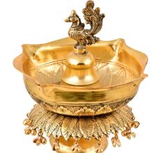 Tall  Artistic Oil Lamp With Elephant Peacock Figurines Leaves and Ghungroos