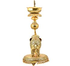 Tall  Artistic Oil Lamp With Elephant Peacock Figurines Leaves and Ghungroos