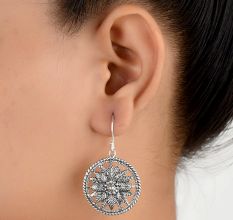 Round 92.5 Sterling Silver Dangle Earrings With Floral Filigree Work
