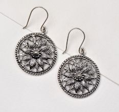 Round 92.5 Sterling Silver Dangle Earrings With Floral Filigree Work