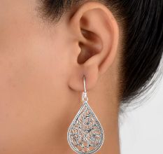 92.5 Sterling Silver Filigree  Teardrop Earrings In Traditional Style