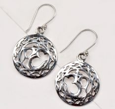 92.5 Sterling Silver Round Filigree Om Drop Earrings