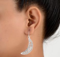 Sterling Silver Crescent Moon Pierced Dangle Earrings