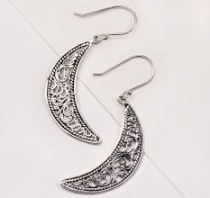 Sterling Silver Crescent Moon Pierced Dangle Earrings
