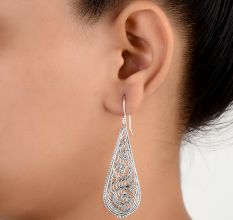 Long 92.5 Sterling Silver Filigree Earrings Bridal Wear