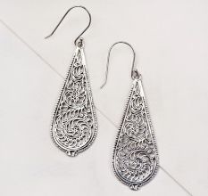 Long 92.5 Sterling Silver Filigree Earrings Bridal Wear