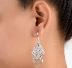 92.5 Sterling Silver Geometrical Design Scroll Design Earrings