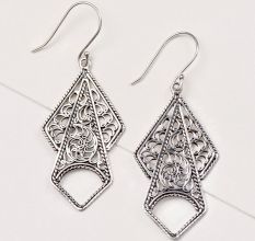 92.5 Sterling Silver Geometrical Design Scroll Design Earrings