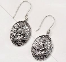 92.5 Sterling Silver Earrings Butterfly Scroll Work  Dangle Earrings