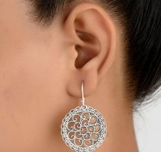 92.5 Sterling Silver Earrings Dot and Scroll Dangle Earrings