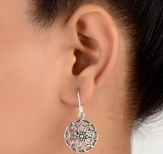 92.5 Sterling Silver Earrings Round Scroll Hanging Danglers