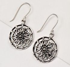 92.5 Sterling Silver Earrings Round Scroll Hanging Danglers