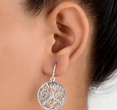 92.5 Sterling Silver Earrings Scrolled Engraved Circle Drop Earrings