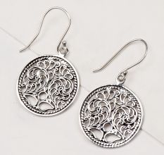 92.5 Sterling Silver Earrings Scrolled Engraved Circle Drop Earrings