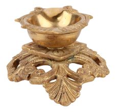 Brass oil Lamp Festival Diya On Raised Engraved Design