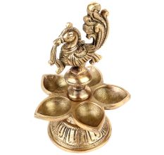 Brass Oil Lamp with Engraved Peacock Design