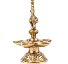 Brass Oil Lamp with Engraved Peacock Design