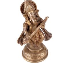 Brass Standing Ganesha Statue Playing The Veena