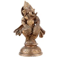Standing Brass Ganesha Statue With Musical Instrument (Dholak )Decorative Showpiece