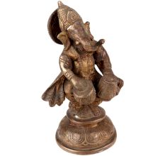 Standing Brass Ganesha Statue With Musical Instrument (Dholak )Decorative Showpiece