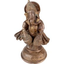 Standing Brass Ganesha Statue With Musical Instrument (Dholak )Decorative Showpiece