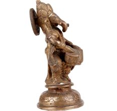 Standing Brass Ganesha Statue With Musical Instrument (Dholak )Decorative Showpiece
