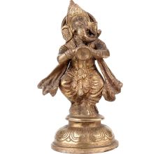 Standing Brass Ganesha Statue Playing Shahnai Decorative Showpiece