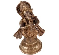 Standing Brass Ganesha Statue Playing Shahnai Decorative Showpiece