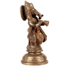 Standing Brass Ganesha Statue Playing Shahnai Decorative Showpiece