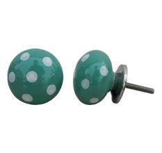 Sea Green White Polka Dotted Ceramic Knob