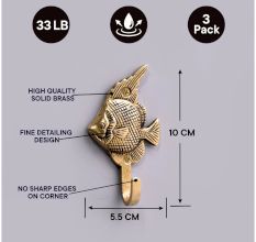 Small  Brass Fish Wall Coat Hook With Engraved Design