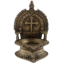 Decorated Brass Cross Oil Lamp