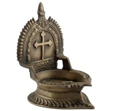 Decorated Brass Cross Oil Lamp
