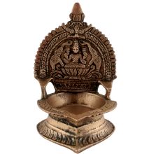 Indian Brass Oil Lamp Engraved Goddesss On Back 
