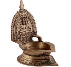 Indian Brass Oil Lamp Engraved Goddesss On Back 