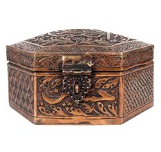 Copper Storage Box Embossed Six Sided Handmade Box