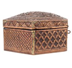 Copper Storage Box Embossed Six Sided Handmade Box