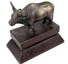 Brass Standing Ox Statue On a Wooden Stand