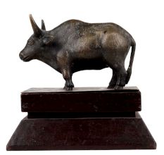 Brass Standing Ox Statue On a Wooden Stand