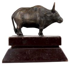 Brass Standing Ox Statue On a Wooden Stand