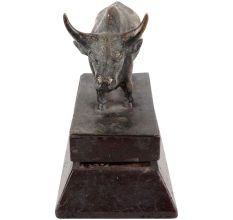 Brass Standing Ox Statue On a Wooden Stand