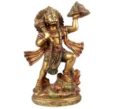 Brass Hanuman Worship Statue Holding Dronagiri Mountain