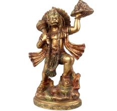Brass Hanuman Worship Statue Holding Dronagiri Mountain