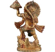 Brass Hanuman Worship Statue Holding Dronagiri Mountain