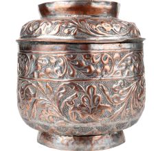 Handmade Broad Copper Canister Repousse Storage Box With Lid